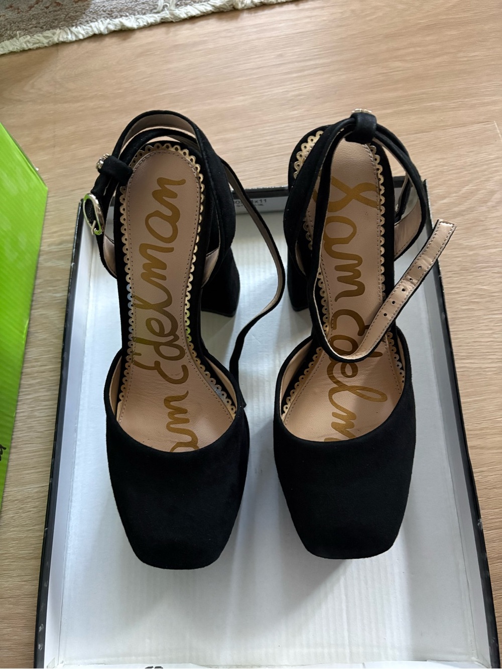Sam Edelman Black Suede Block Heel Ankle-Strap Pumps